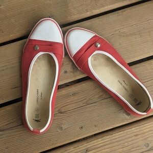 LONGCHAMP RED ORANGE CANVAS BALLERINA FLATS SLIP-ON SHOE SIZE 41(10/10.5)